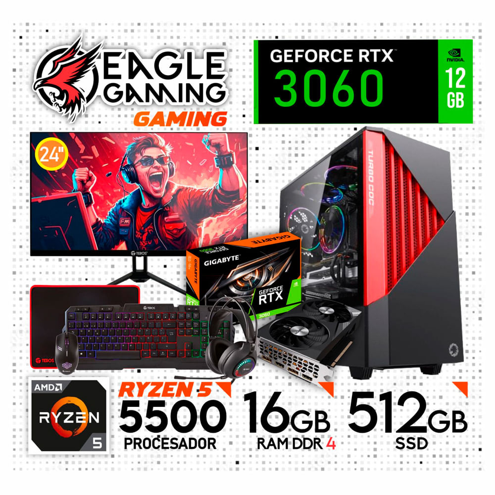 PC COMPLETA INTEL RYZEN 5 5500 16GB DDR4 512gb RTX3060 12GB