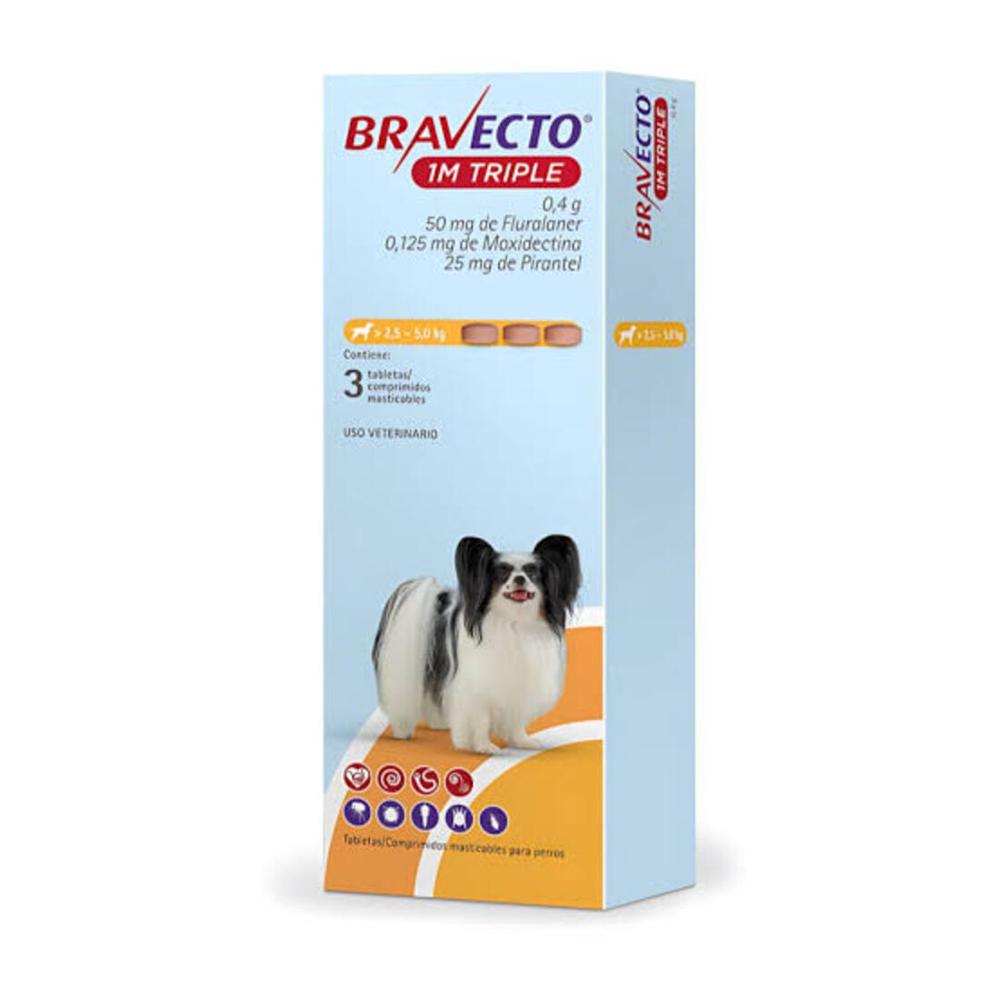 Bravecto 1M TRIPLE 50MG 2.5 a 5 Kg x 3 tab