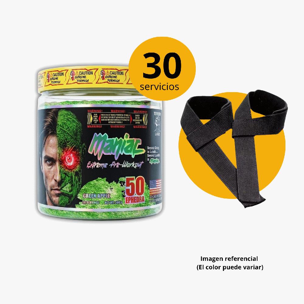 Pre-Entreno Maniac Extreme Formula Green Apple 300gr con straps gratis