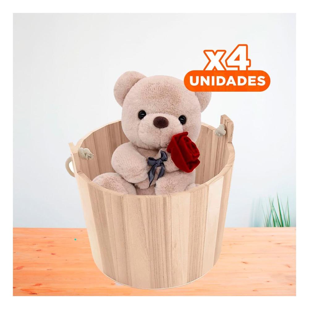 Pack4 Balde de Madera con Agarradera de Cuerda 16x16cm Resistente para Jardines Y Papel Regalo