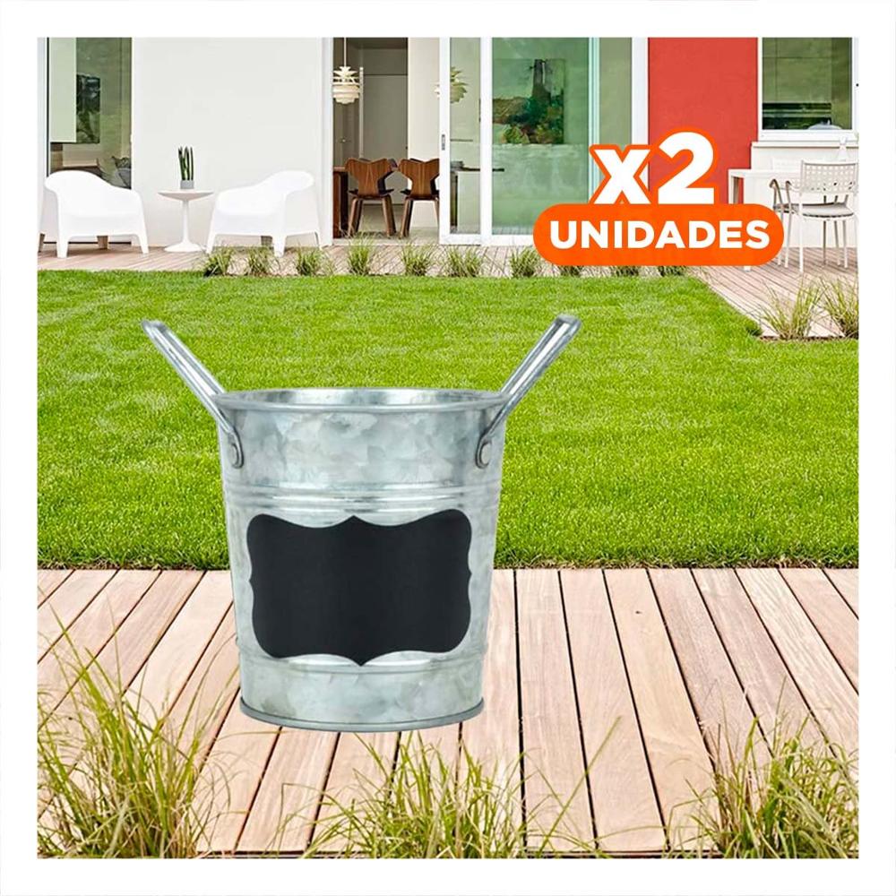Pack2 Maceta Cubo de Metal con Doble Agarradera y Cuadro para Nota de Hogar Y Papel Regalo
