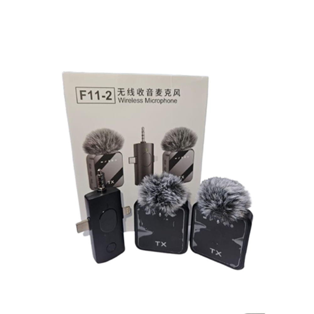 Micrófono Inalámbrico de Solapa F11-2 Profesional 3 en 1 con Receptor Universal y Doble Transmisor