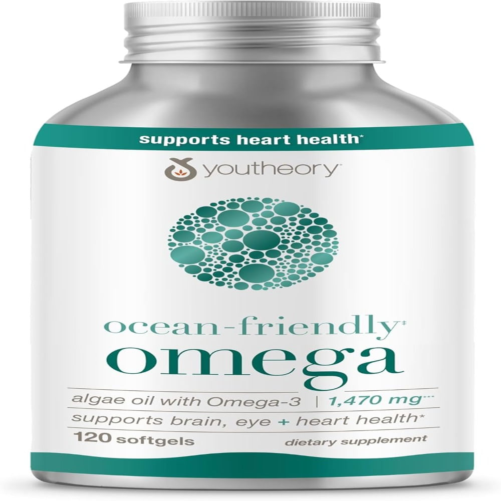 Omega 3 Vegano de Algas Youtheory  con EPA y DHA  Apoya la salud cerebral y ocular 120 capsulas