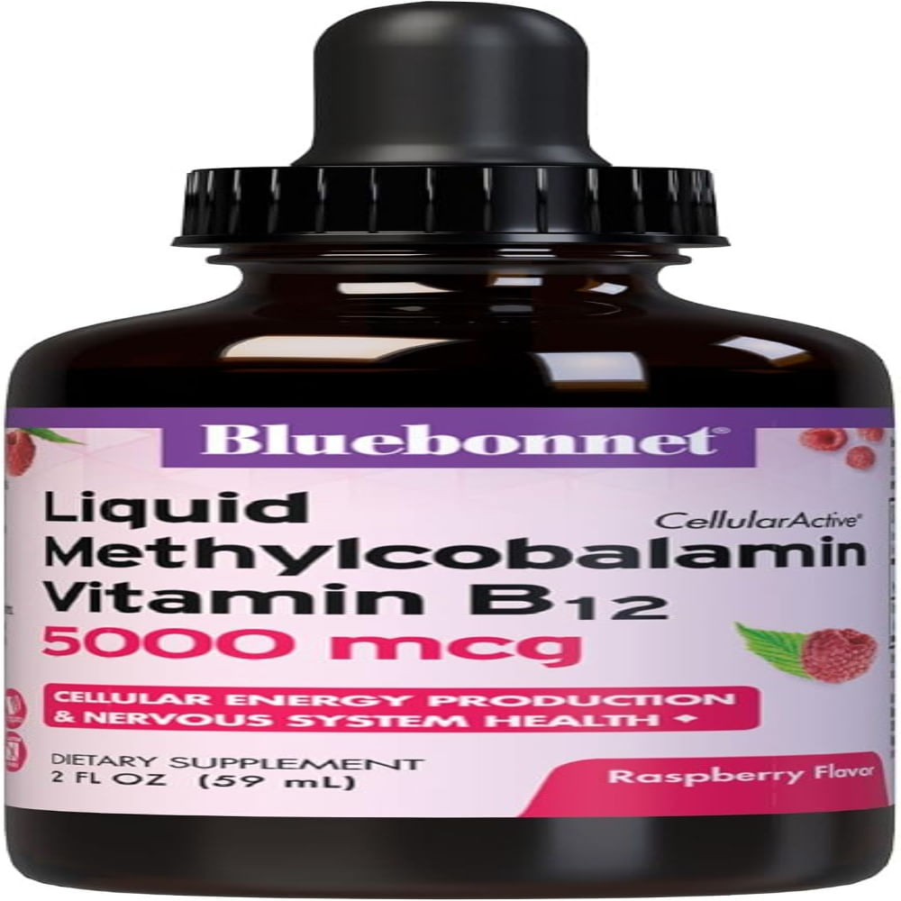 Vitamina B12  BlueBonnet Nutrition Liquid Cellular Active Meticobalamina 5000 mcg frambuesa 2 onzas