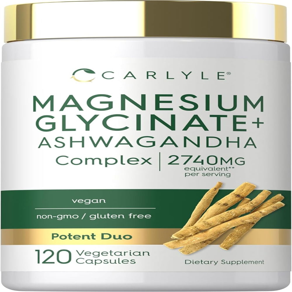 Magnesio Glicinato con Ashwagandha Carlyle  Complejo de 2740 mg  120 cápsulas vegetarianas