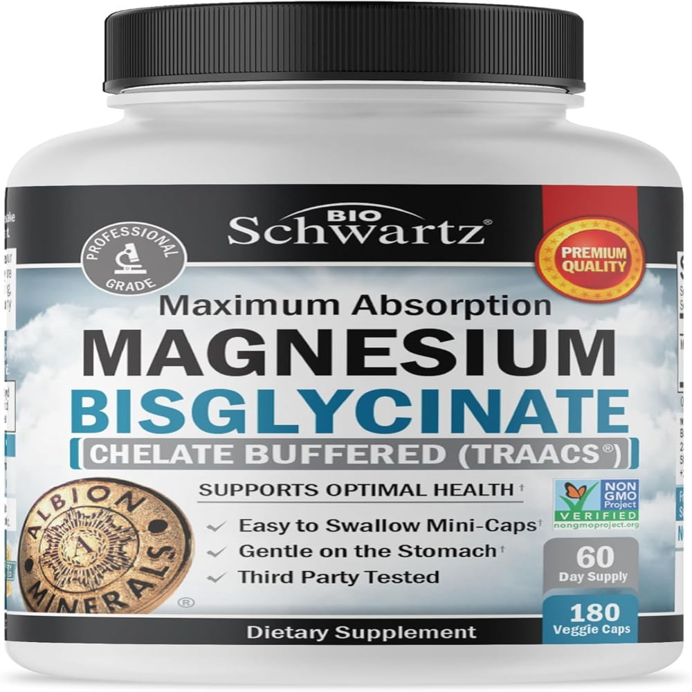 Suplemento quelado de bisglicinato de magnesio 180 caps