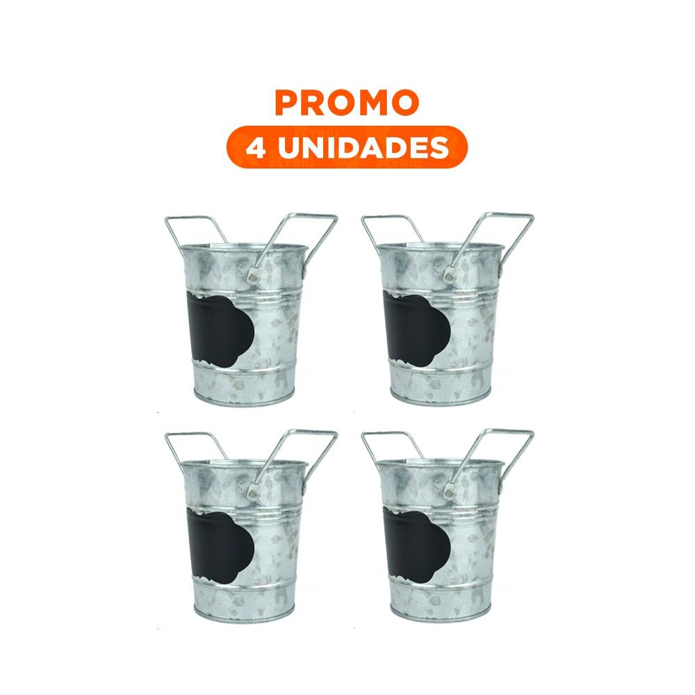 Pack4 Maceta de Metal Plateado con Agarraderas y Cuadro para Notas de Nube