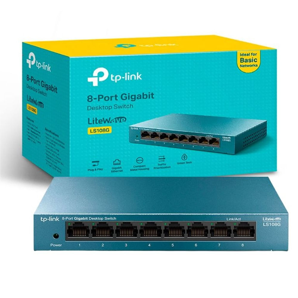 SWITCH TP-LINK 8PORT 10/ 100/ 1000 Mbps LS108G ACERO Negro