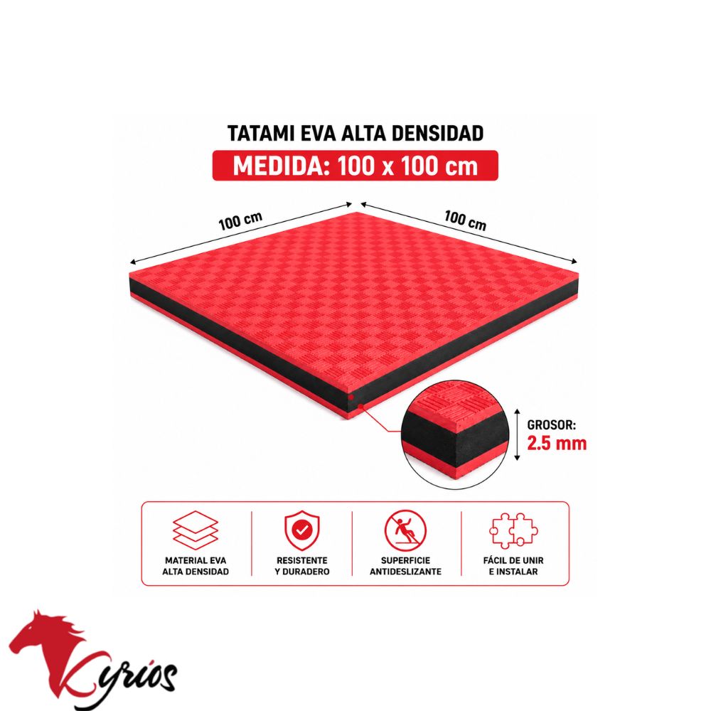 PACK DE 5 PISOS TATAMI DE 1 X 1 COLOR ROJO CON NEGRO