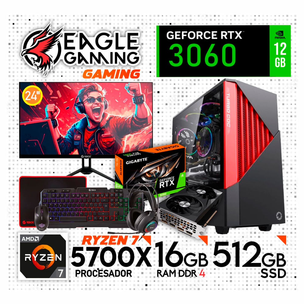 PC COMPLETA INTEL RYZEN 7 5700x 16GB DDR4 512gb RTX3060 12GB