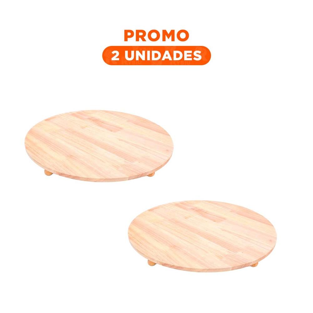 Pack2 Plato Circular de Madera con Patitas para Decoracion de Estilo Natural Y Regalo Sticker