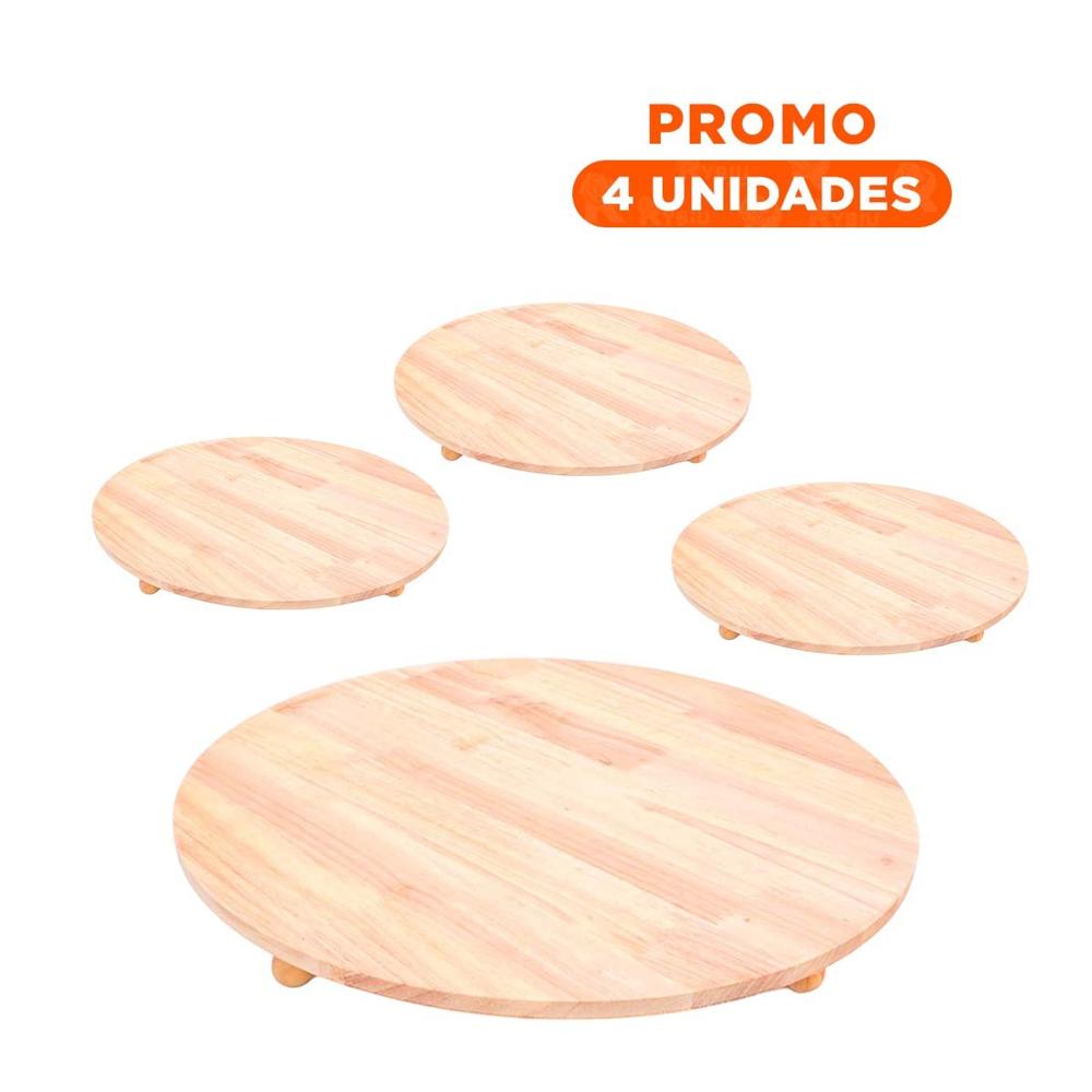 Pack4 Soporte Bajo Circular de Madera con Patitas para Decoracion de Hogar Actual