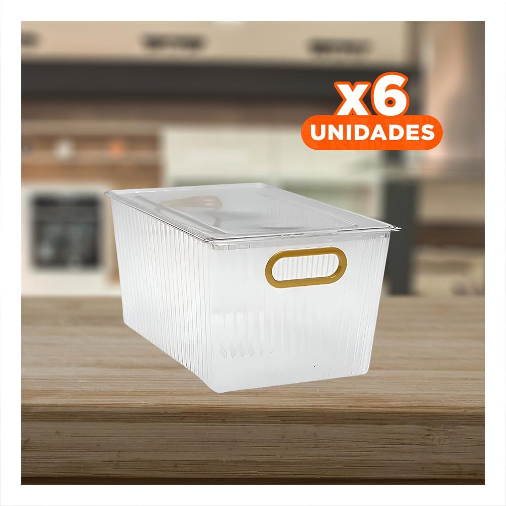 Pack6 Soporte Decorativo de Acrilico Rectangular con Tapa y Asas Doradas Y Papel Regalo