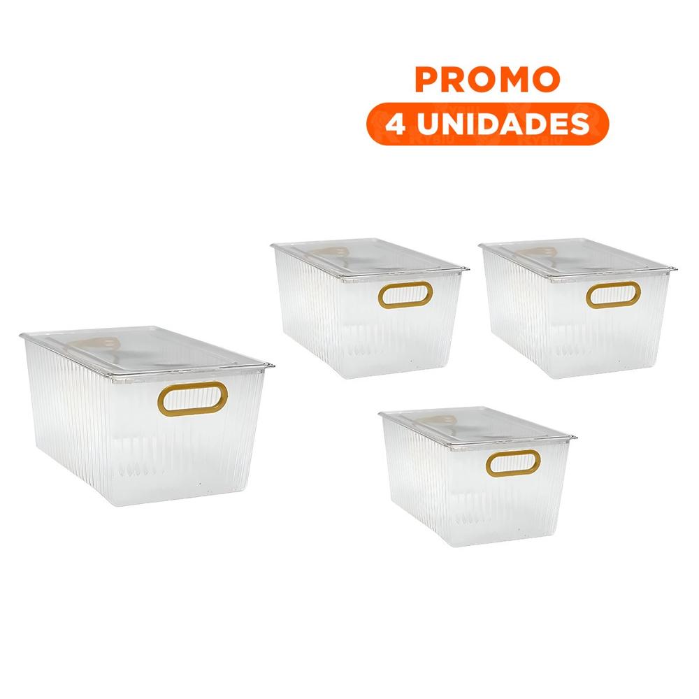 Pack4 Charola de Cocina en Acrilico Rectangular con Tapa y Asas Doradas Para Utensilios