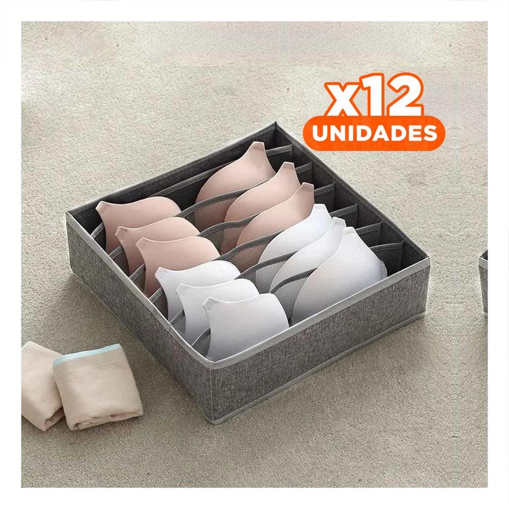 Pack12 Contenedor para Cajon de Ropa Interior Presentacion Plomo y Beige Y Papel Regalo