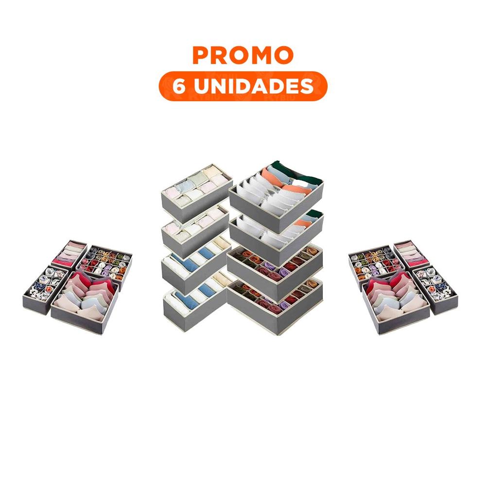 Pack6 Contenedor de Cajon con Acabado Plomo y Beige para Ropa Interior Y Regalo Sticker