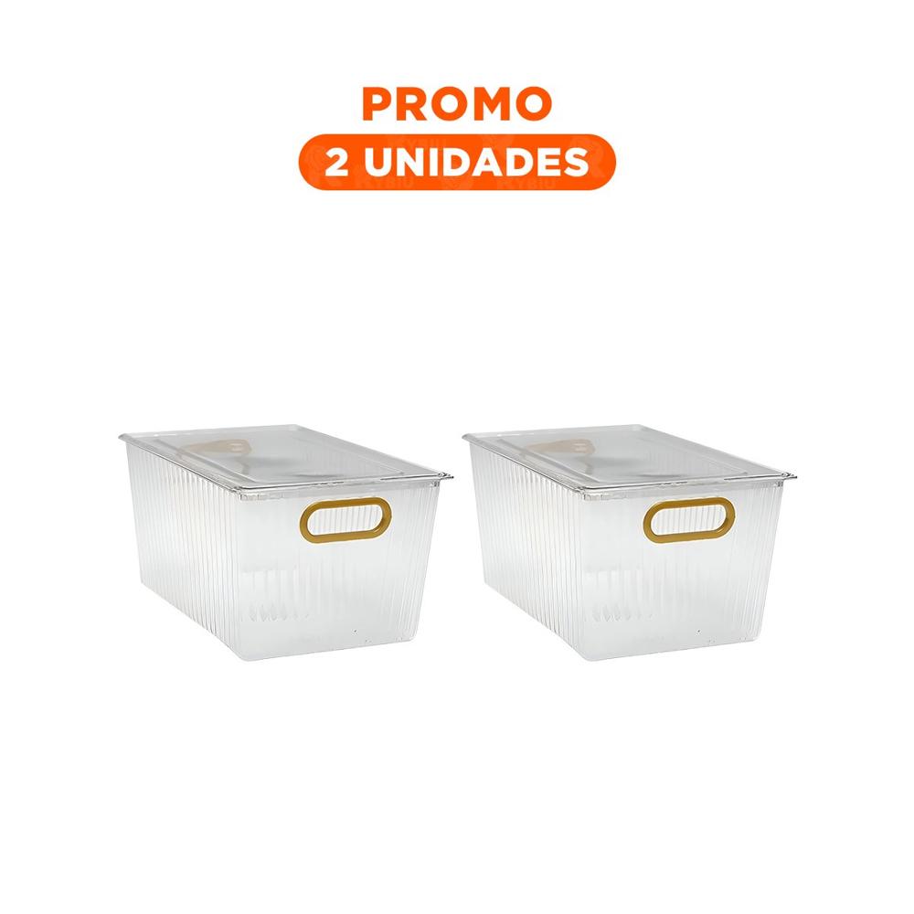 Pack2 Charola Apilable de Acrilico Rectangular con Tapa y Asas Doradas Facil Y Regalo Sticker