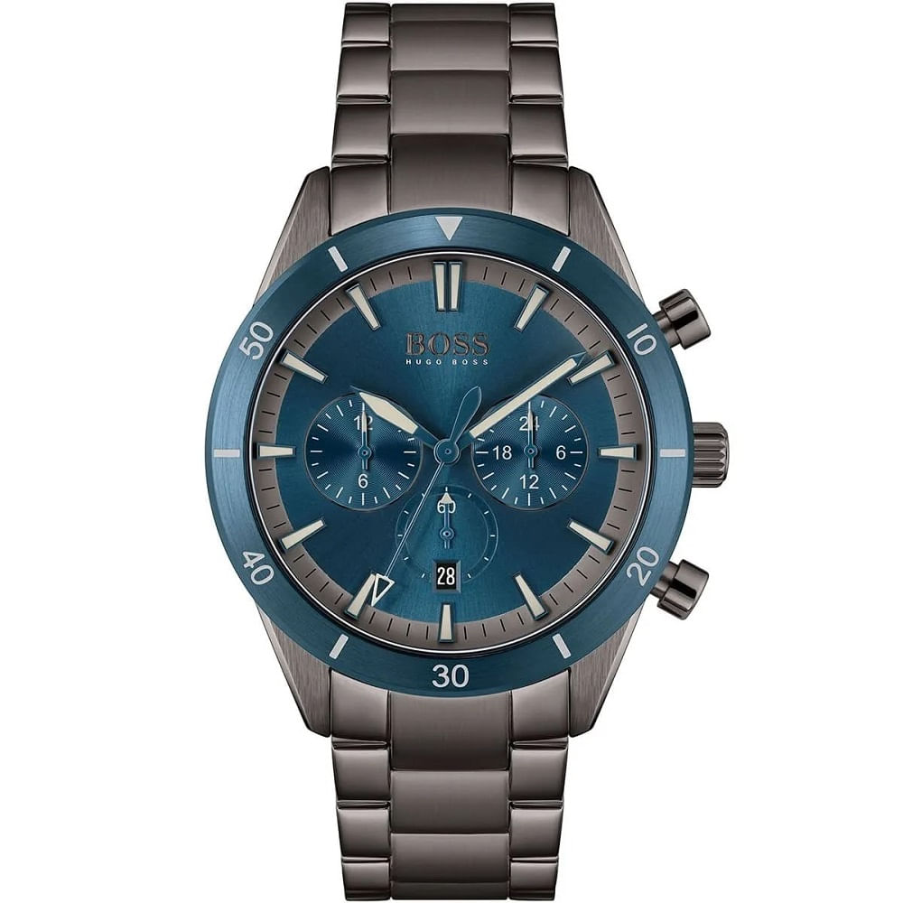 RELOJ HUGO BOSS SANTIAGO COLOR ACERO BISEL Y CARATULA AZUL