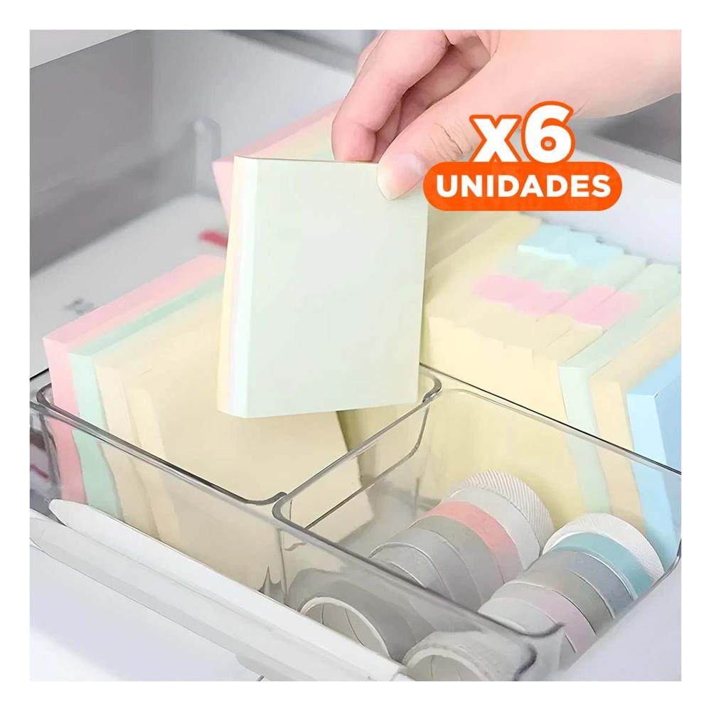 Pack6 Recipiente Organizador Acrilico Transparente Cuadrado para Escritorio