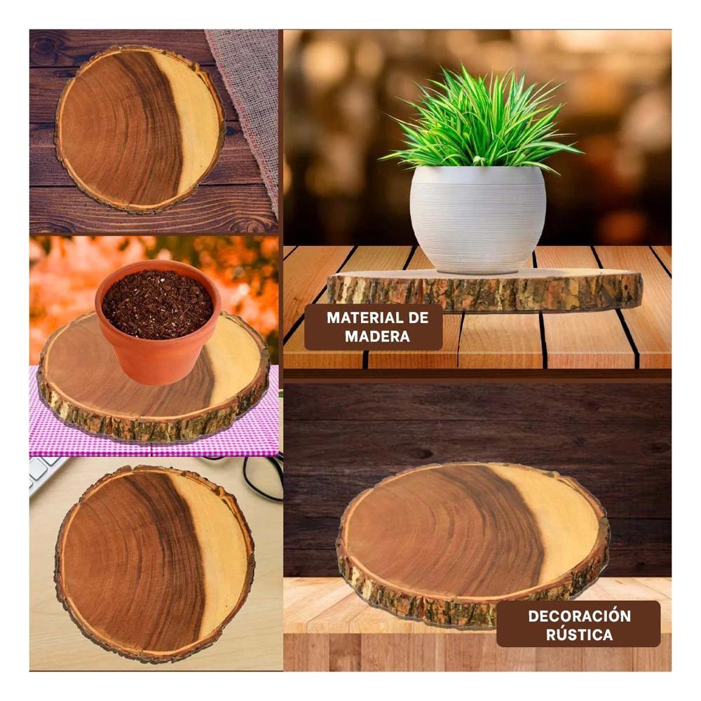 Base Circular de Madera Natural para Decoracion de Casa en Sala y Comedor Y Ligas Regalo