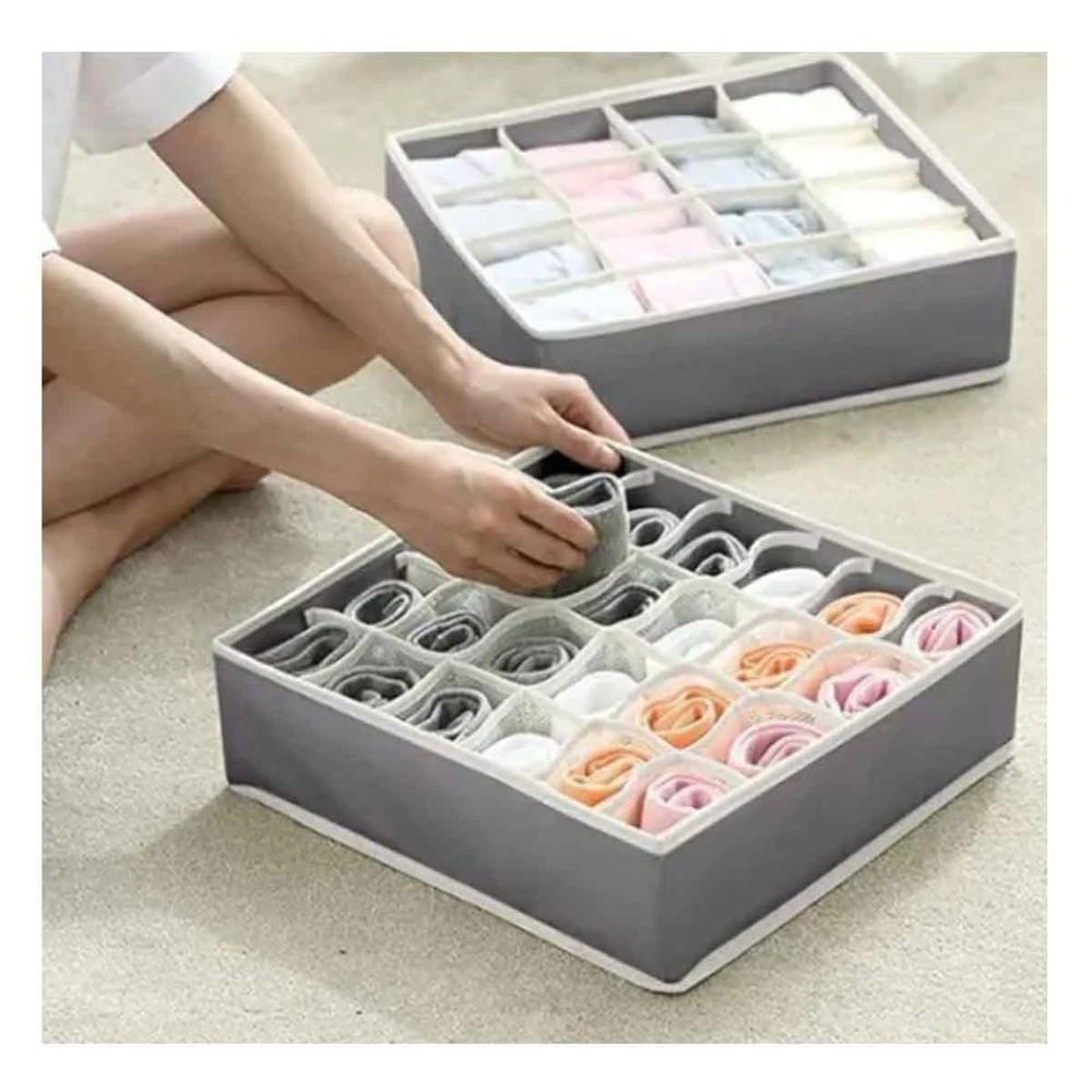 Set de 4 Organizadores de Cajon para Ropa Interior en Color Plomo y Beige