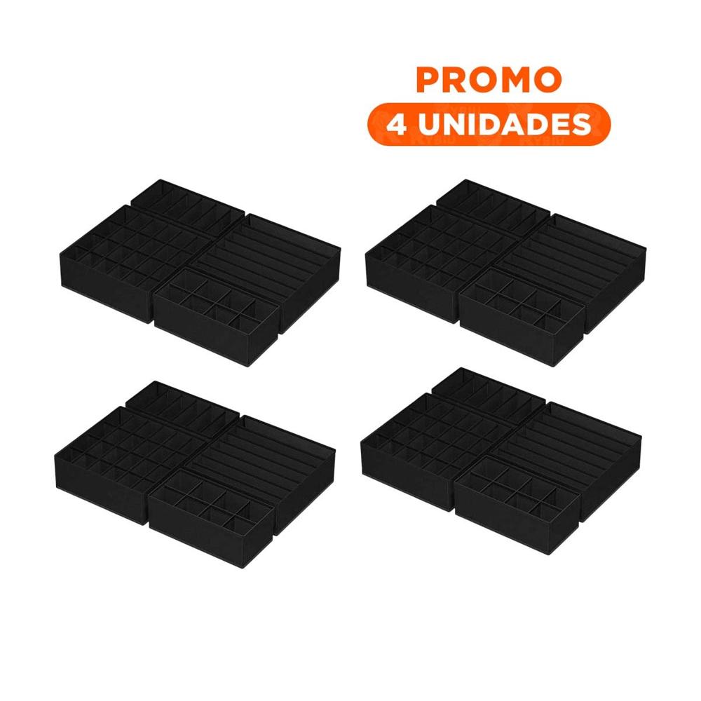 Pack4 Organizador Compacto de Cajon para Ropa Interior en Negro