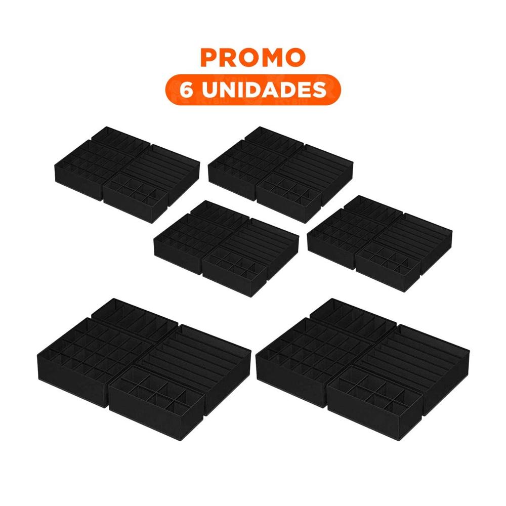 Pack6 Contenedor de Cajon con Acabado Negro para Ropa Interior Y Regalo Sticker