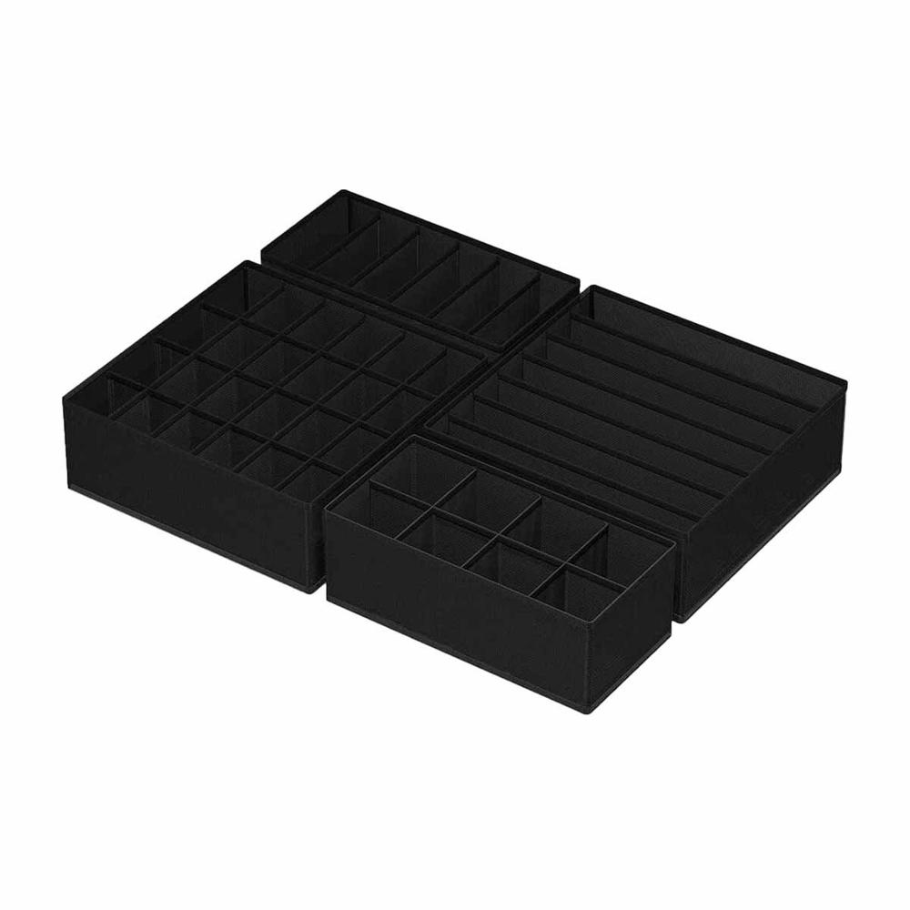 Set de 4 Organizadores Negro para Cajon y Ropa Interior Y Regalo Sticker