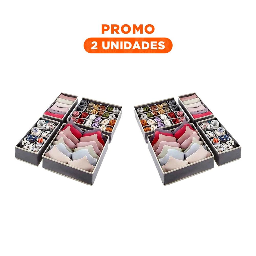 Pack2 Organizador Plomo y Beige para Orden de Ropa Interior en Cajon Set de 4 Y Regalo Sticker