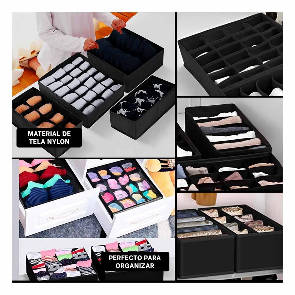 Set Negro de Organizadores para Ropa Interior en Cajon 4 Unidades Y Ligas Regalo
