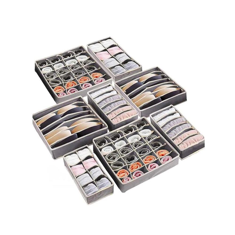 Set de 4 Organizadores Plomo y Beige para Cajon y Ropa Interior Y Regalo Sticker