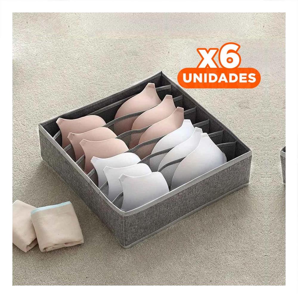 Pack6 Contenedor Compacto Plomo y Beige para Orden de Ropa Interior en Cajon Y Papel Regalo