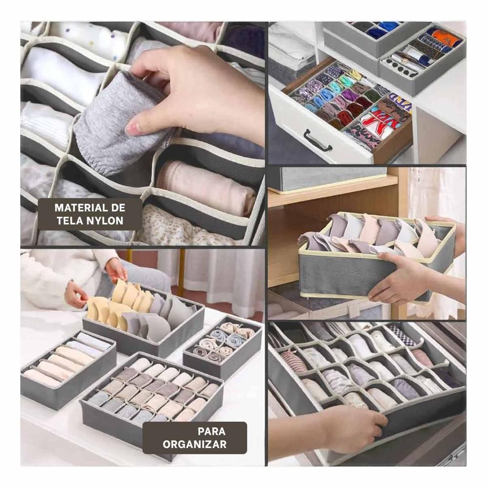 Set Plomo y Beige de Organizadores para Ropa Interior en Cajon 4 Unidades Y Ligas Regalo