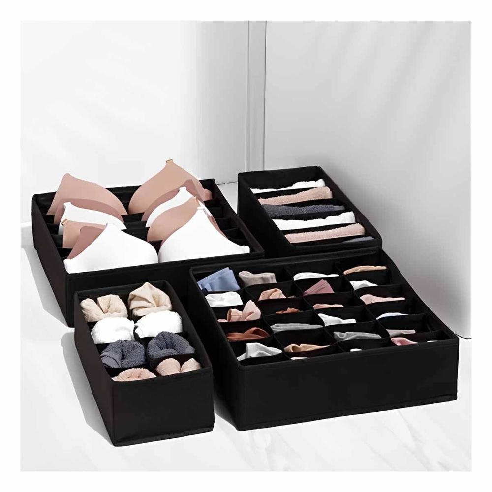 Set Organizador Negro de 4 Piezas para Cajon de Ropa Interior Y Papel Regalo