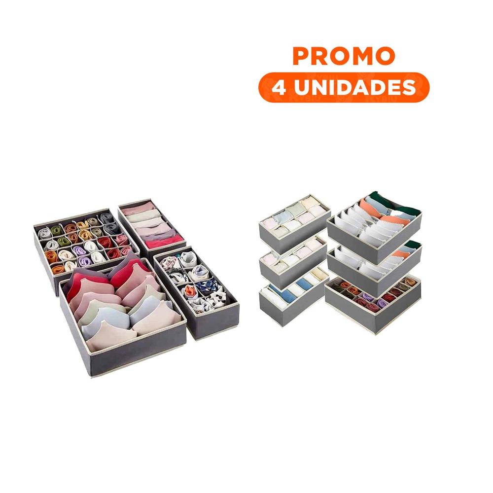 Pack4 Organizador Compacto de Cajon para Ropa Interior en Plomo y Beige