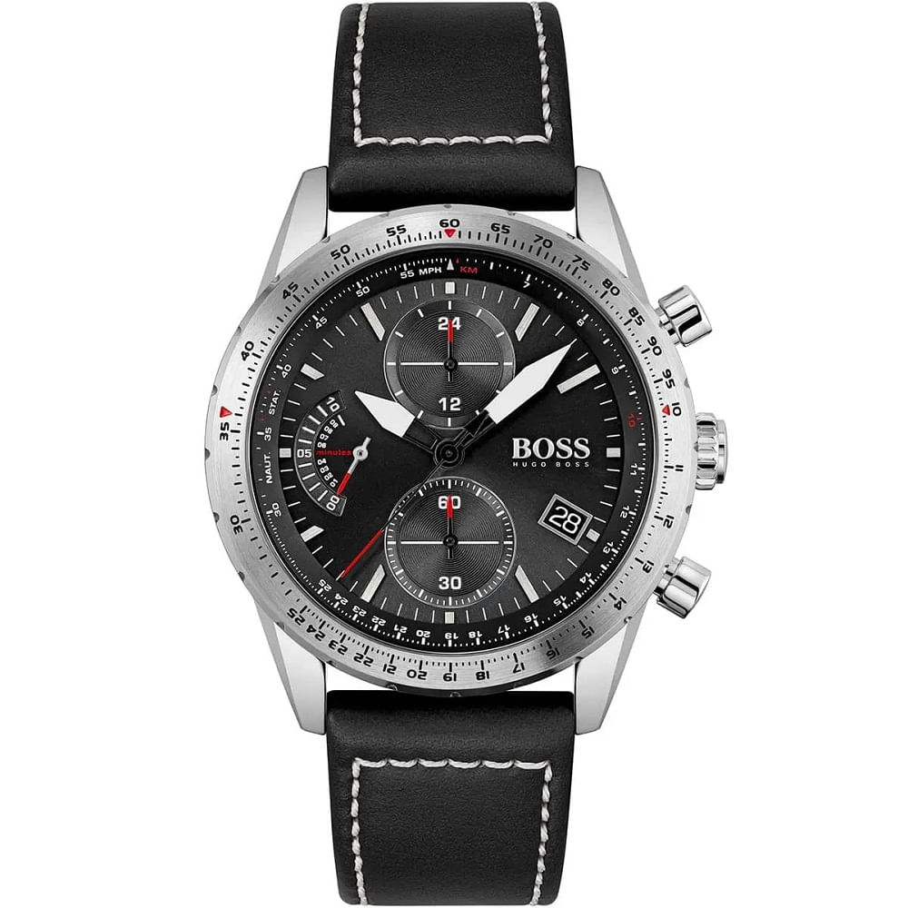 RELOJ HUGO BOSS PILOT CORREA CUERO NEGRO CRONOGRAFO