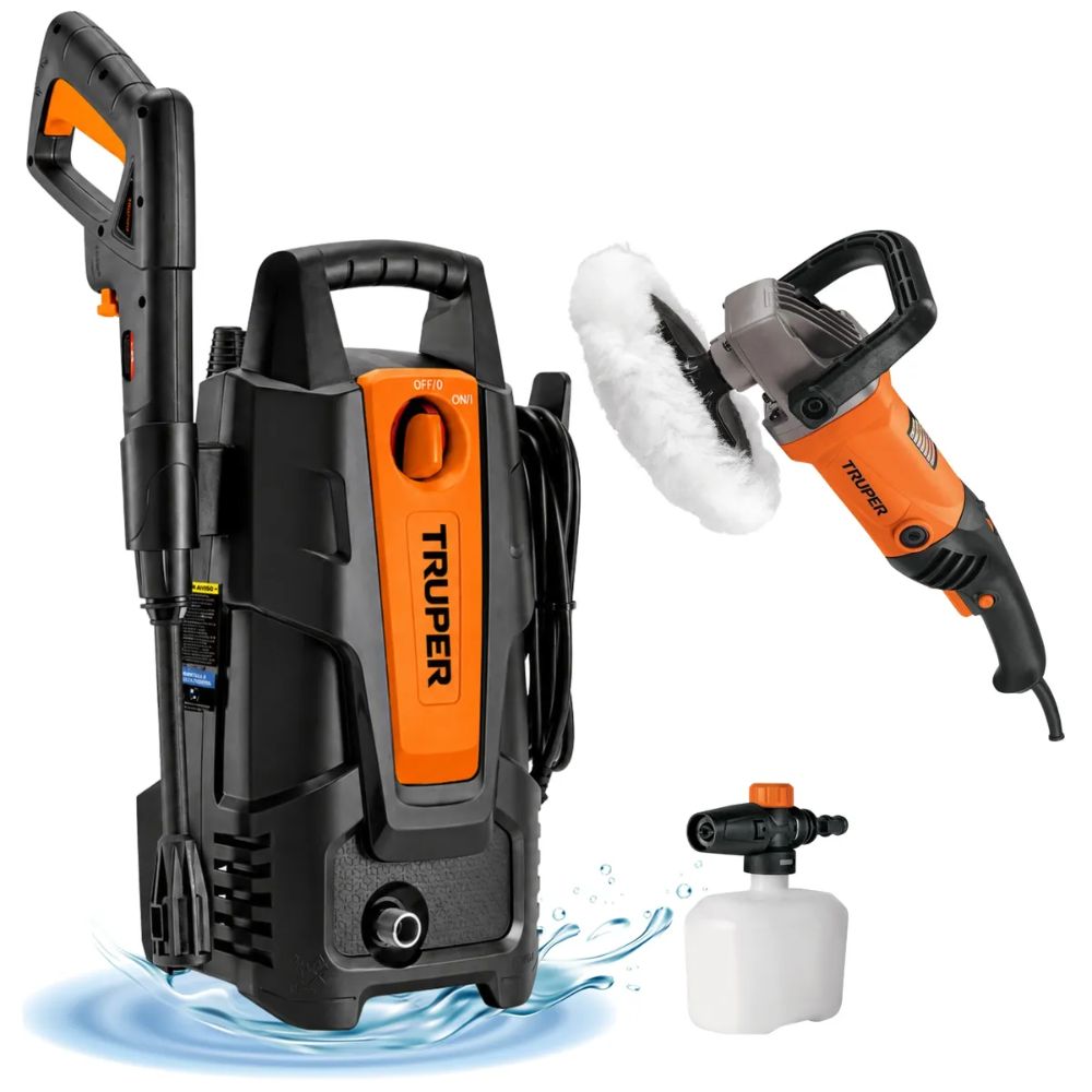 Combo Hidrolavadora portátil 1500 psi Pulidora orbital 7Pulg 1200W