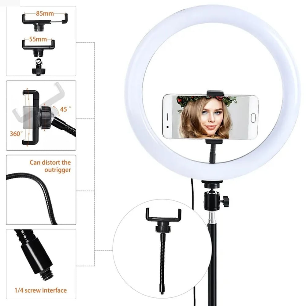 ARO DE LUZ LED 30 CM + TRÍPODE 2.1 M - 3 TONOS DE LUZ