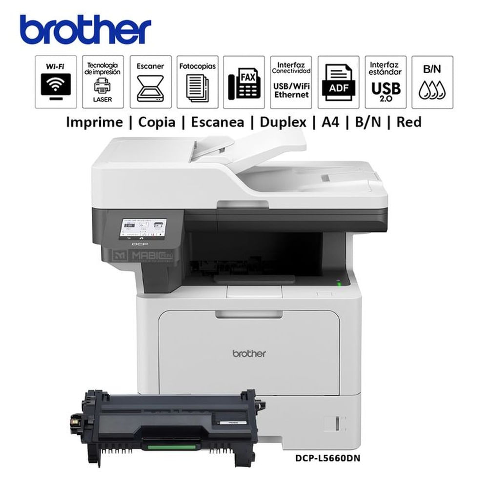Impresora multifuncional Láser BN Brother DCP-L5660DN Duplex WIFI ADF