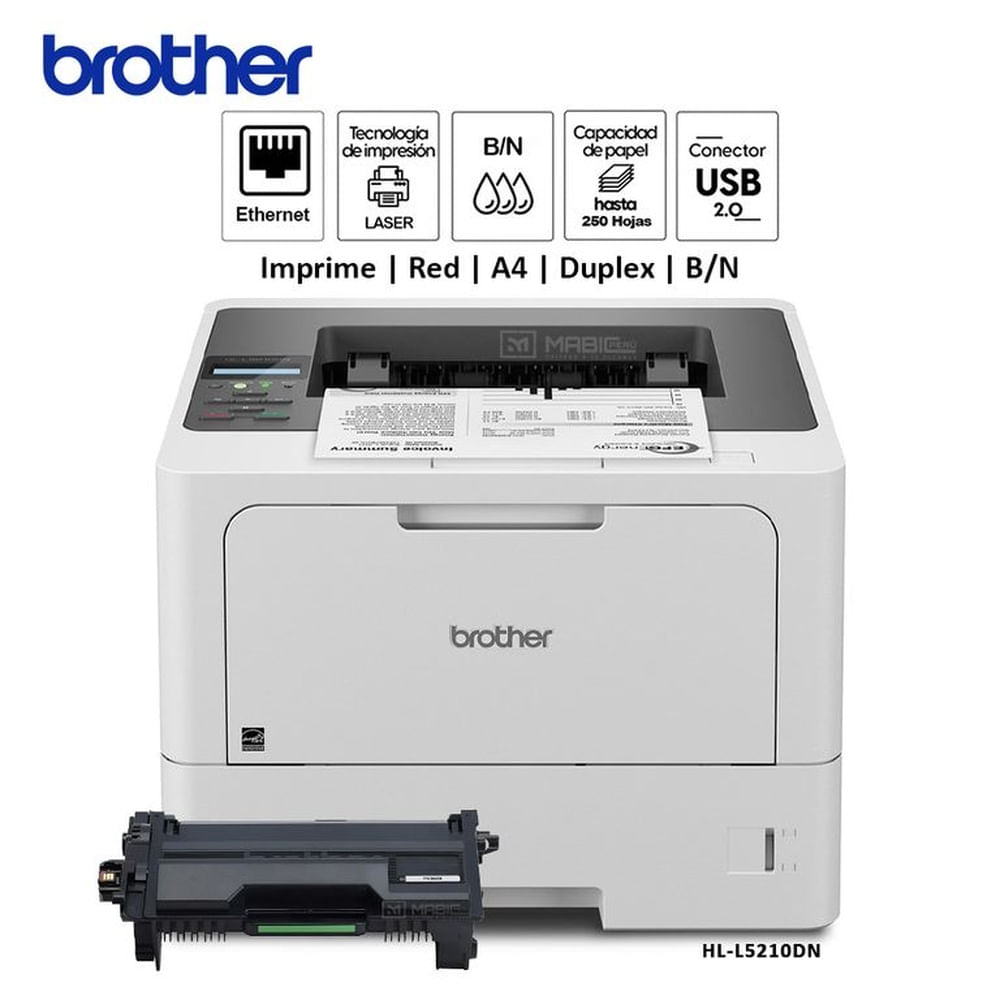Impresora Láser Monocromático Brother HL-L5210DN Red USB Duplex
