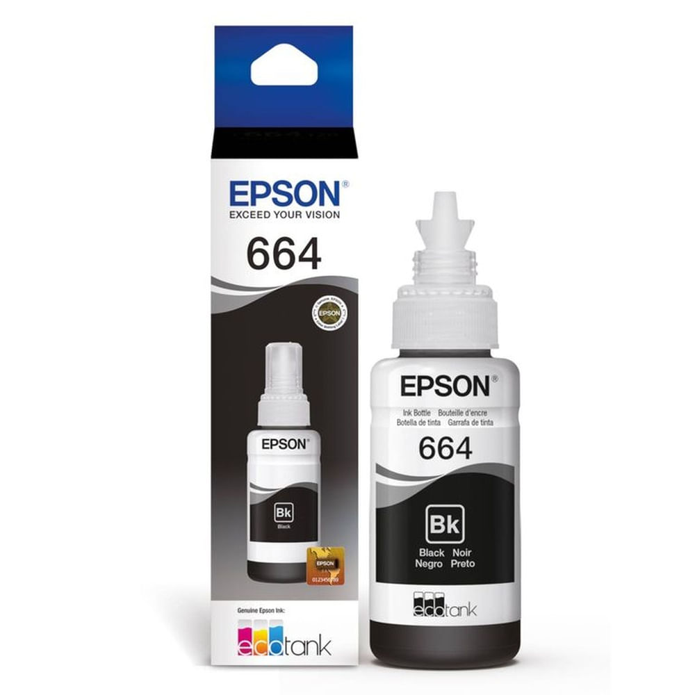 Tinta Epson T664 Negro EcoTank L200, L300, L350, L1455 Original - 70ml