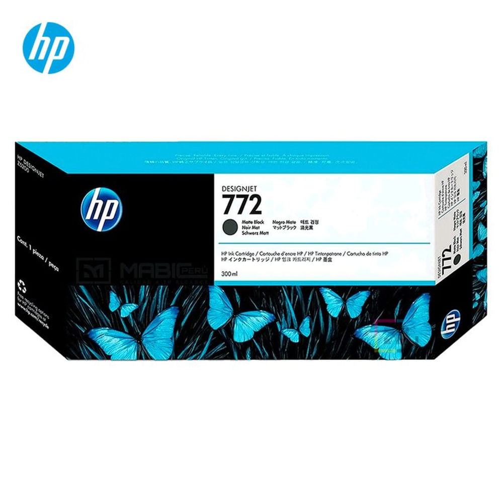 Cartucho de Tinta HP 772 Negro Mate CN635A DesignJet Z5400, Z5200 Original - 300ml