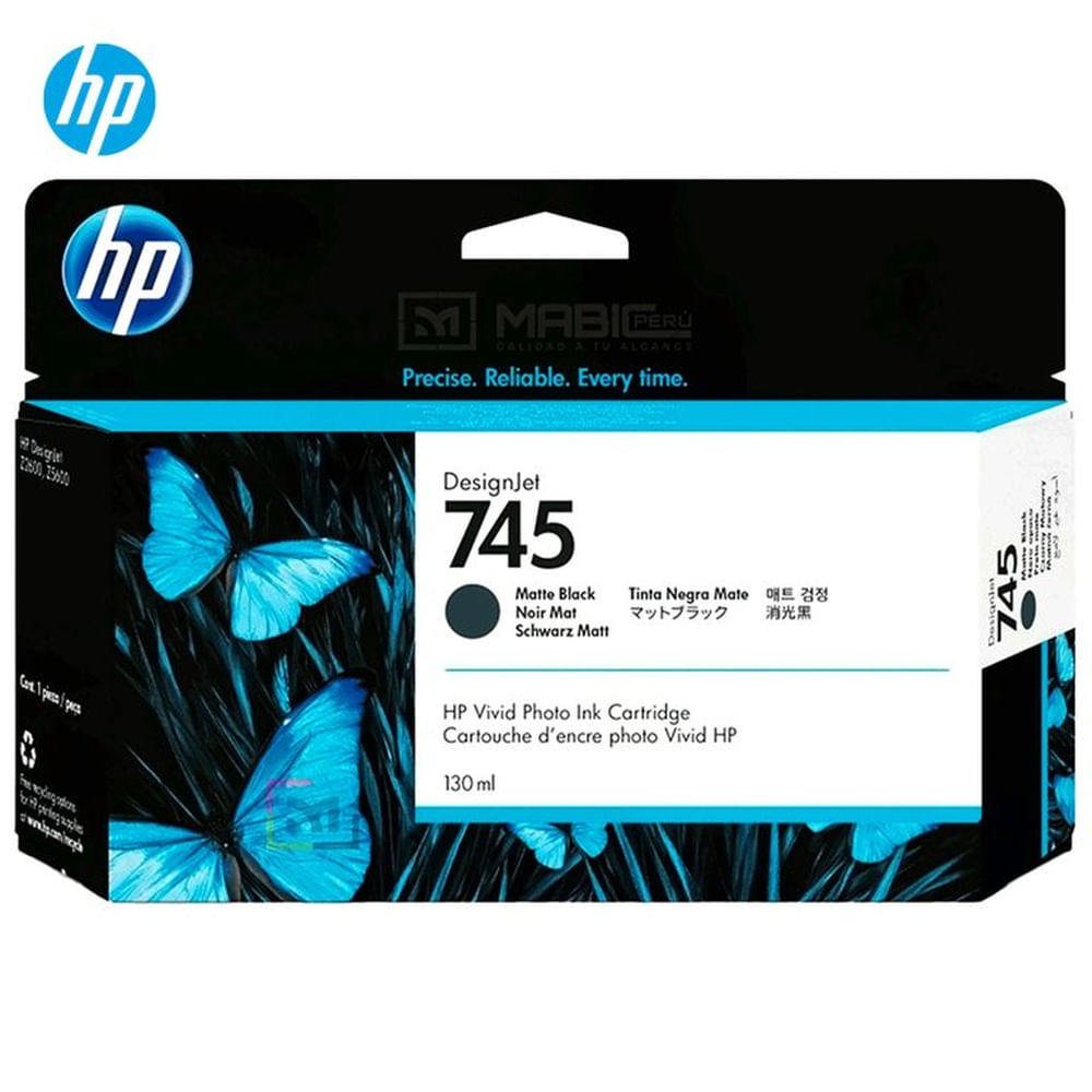 Cartucho de Tinta HP 745 Negro Mate F9J99A DesignJet Z2600, Z5600 Original - 130ml