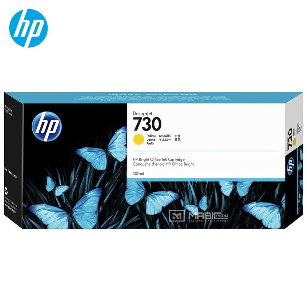 Cartucho de Tinta HP 730 Amarillo P2V70A DesignJet T1600, T2600, T1700 Original - 300ml