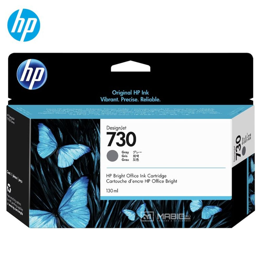 Cartucho de Tinta HP 730 Gris  P2V66A DesignJet T1600, T2600, T1700 Original - 130ml