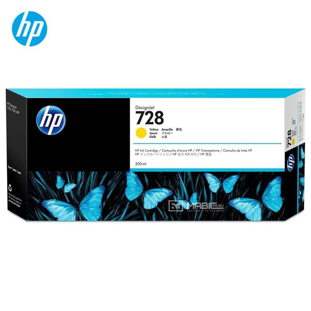 Cartucho de Tinta HP 728 Amarillo F9K15A DesignJet T730, T830 Original - 300ml