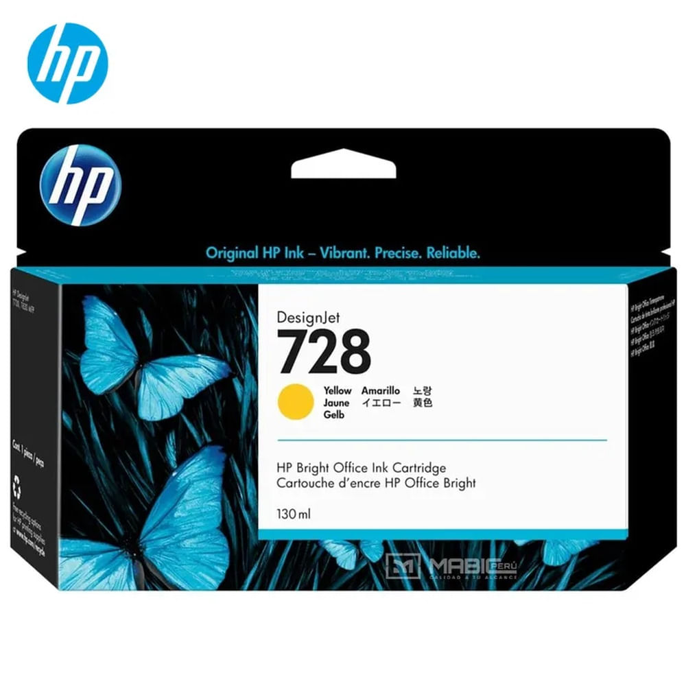 Cartucho de Tinta HP 728 Amarillo F9J65A DesignJet T730, T830 Original - 130ml