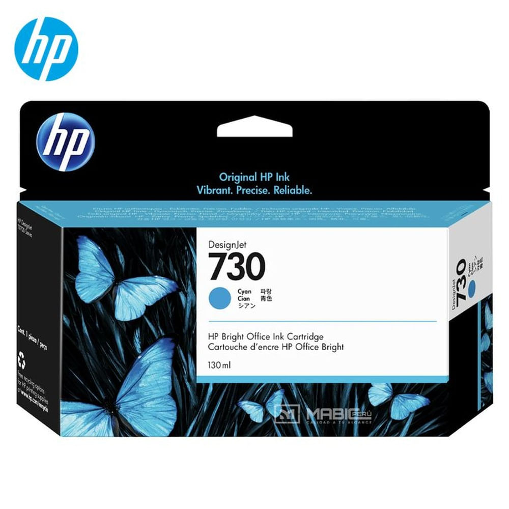Cartucho de Tinta HP 730 Cian P2V62A DesignJet T1600, T2600, T1700 Original - 130ml