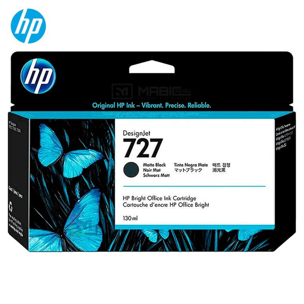 Cartucho de Tinta HP 727 Negro Mate B3P22A DesignJet T2500, T930 Original - 130ml