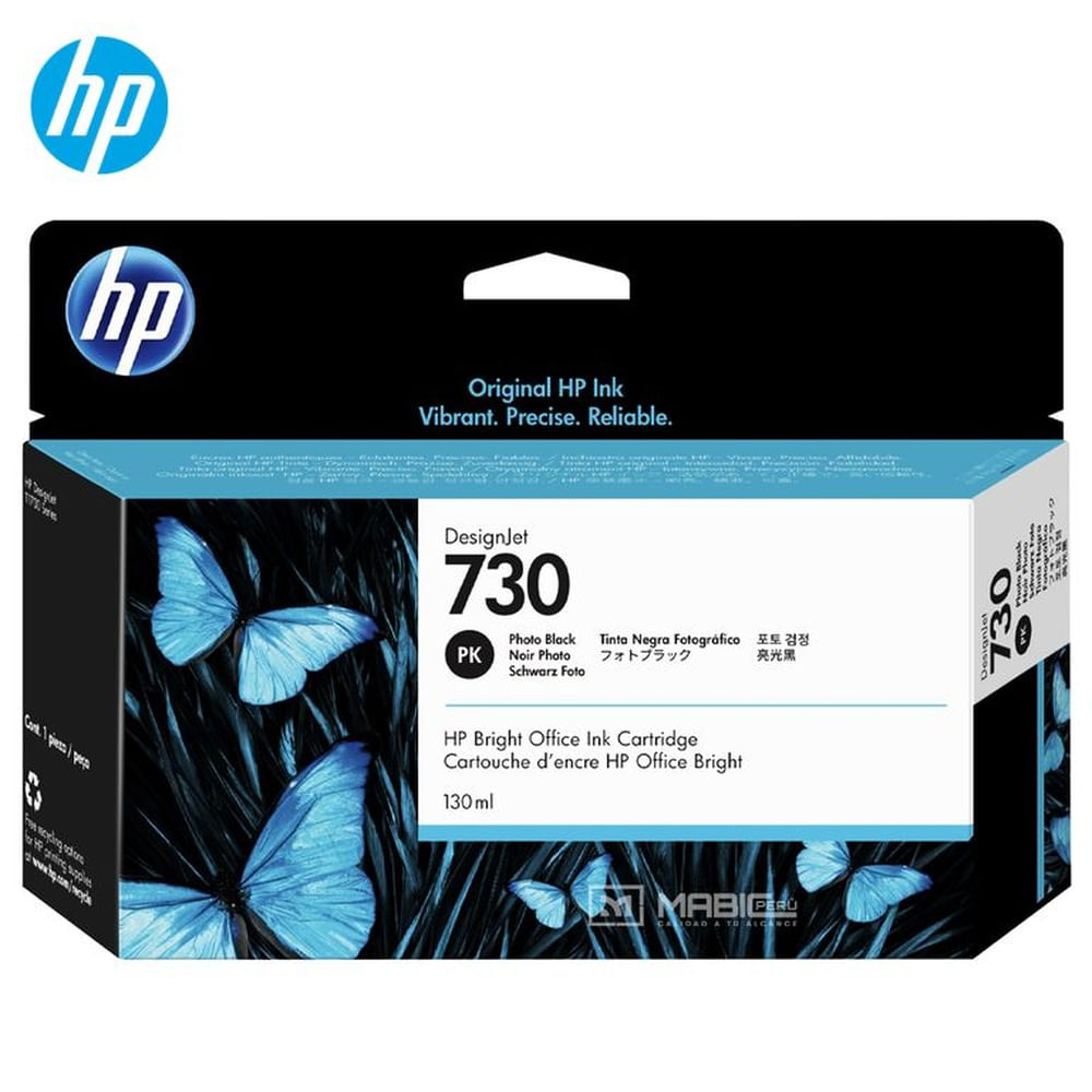 Cartucho de Tinta HP 730 Negro Fotografico P2V67A DesignJet T1600, T2600, T1700 Original - 130ml